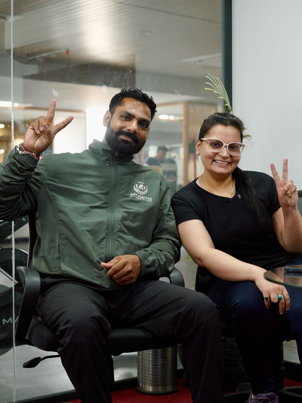 antimatterfit coach and member at the gym